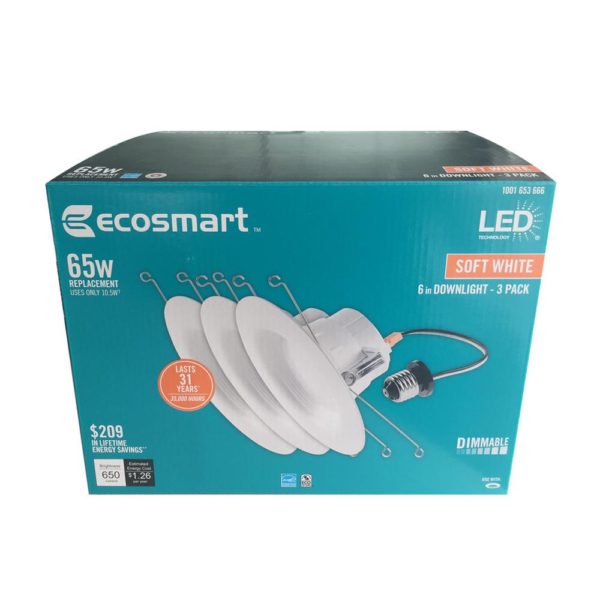 EcoSmart 65-Watt Equivalent Daylight 6 in. White Integrated LED Recessed Trim (3-Pack) - Image 3